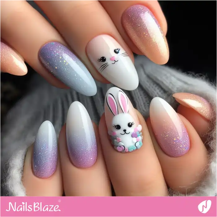 Cute Easter Bunny on Ombre Nails | Easter Nails - NB3404